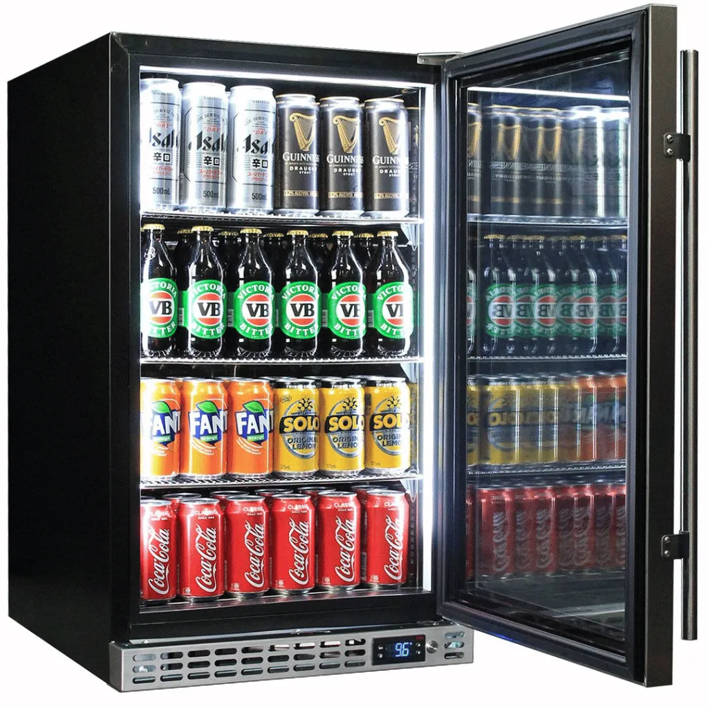 Schmick SK126-SS 132L Stainless Steel Under Bench Triple Glazed Glass Door Bar Fridge