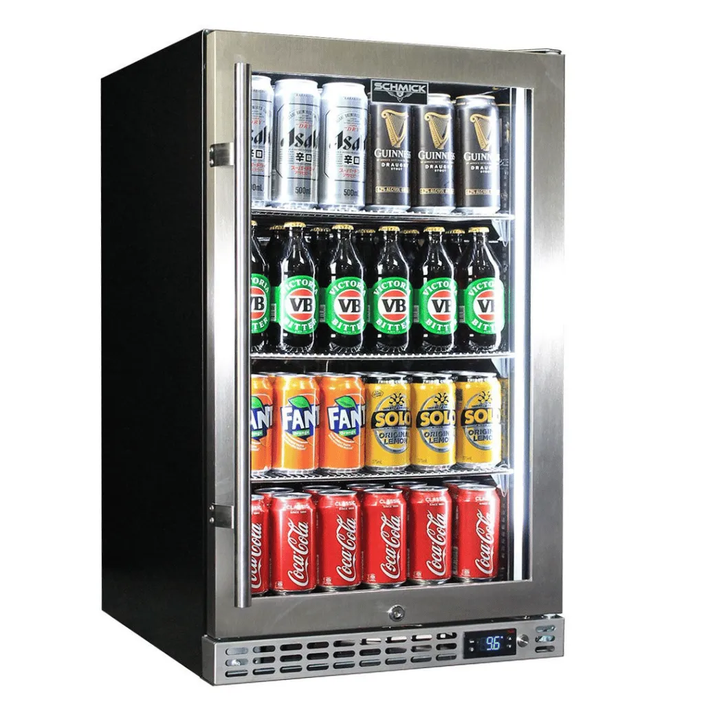 Schmick SK126-SS 132L Stainless Steel Under Bench Triple Glazed Glass Door Bar Fridge
