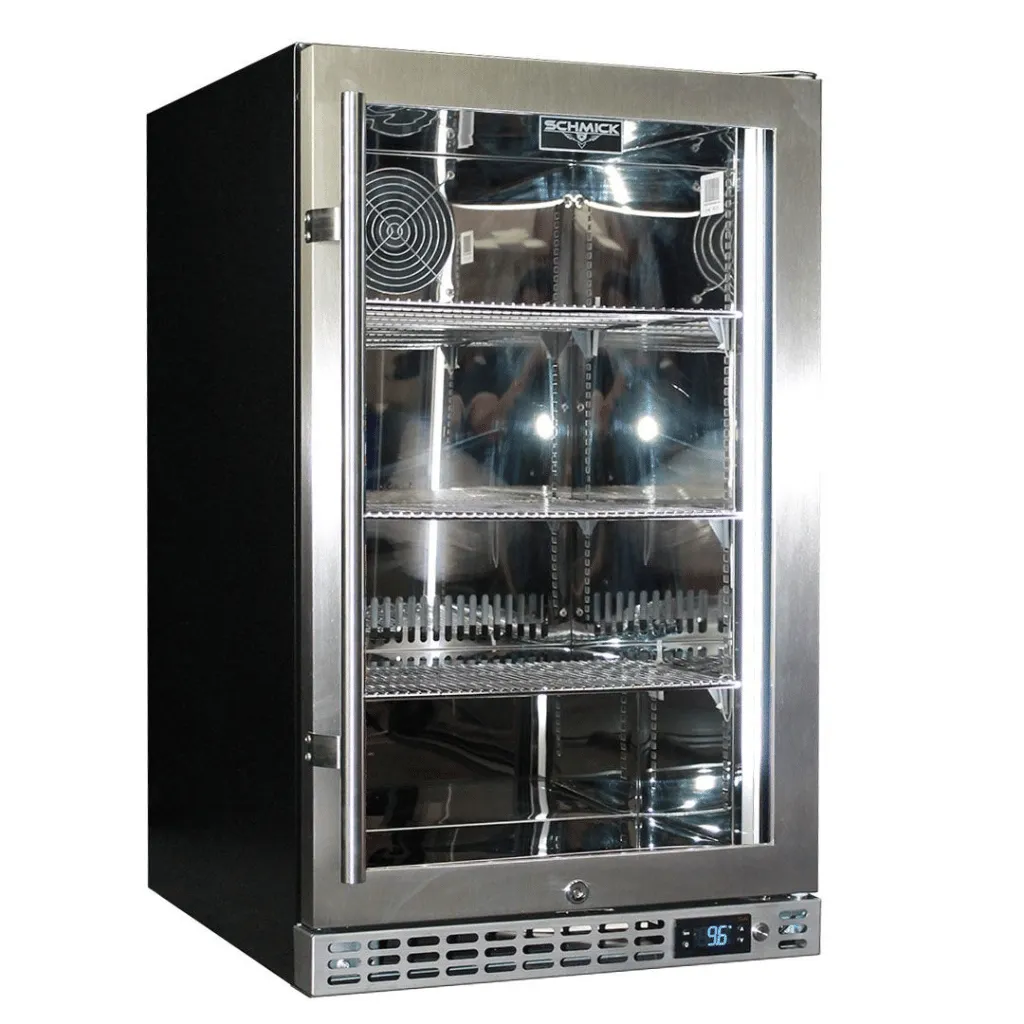 Schmick SK126-SS 132L Stainless Steel Under Bench Triple Glazed Glass Door Bar Fridge