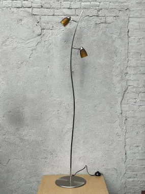 Slim Modern Vintage Tulip Floor Lamp, 1990's, Two Lights, Compact, New Old Stock, Amber (or Blue) Glass