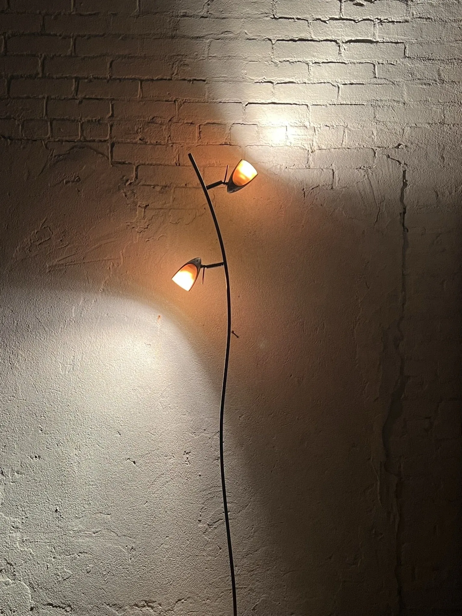 Slim Modern Vintage Tulip Floor Lamp, 1990's, Two Lights, Compact, New Old Stock, Amber (or Blue) Glass