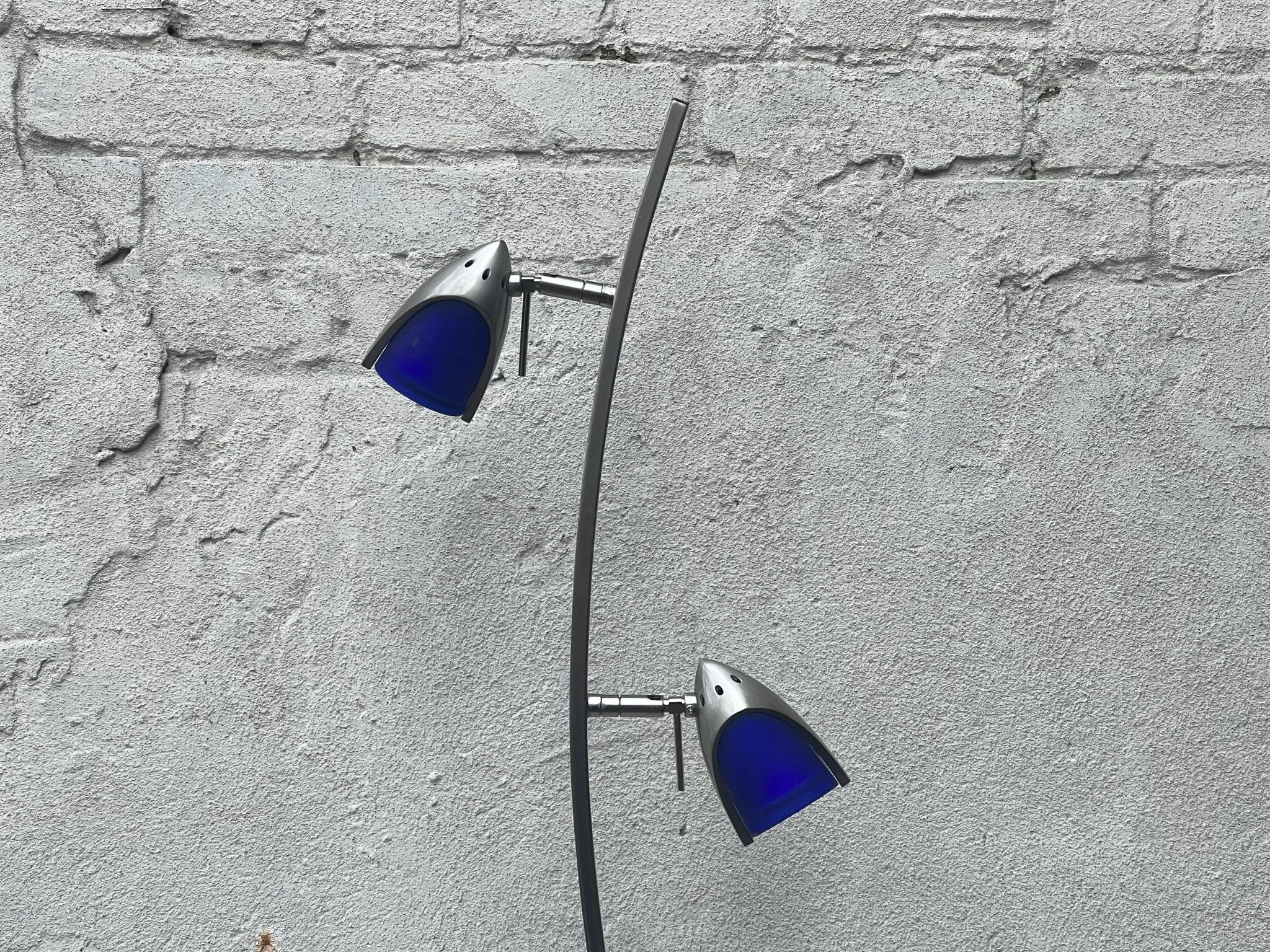 Slim Modern Vintage Tulip Floor Lamp, 1990's, Two Lights, Compact, New Old Stock, Amber (or Blue) Glass