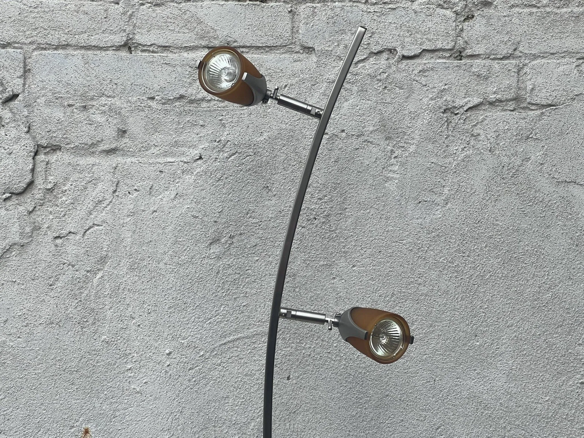 Slim Modern Vintage Tulip Floor Lamp, 1990's, Two Lights, Compact, New Old Stock, Amber (or Blue) Glass