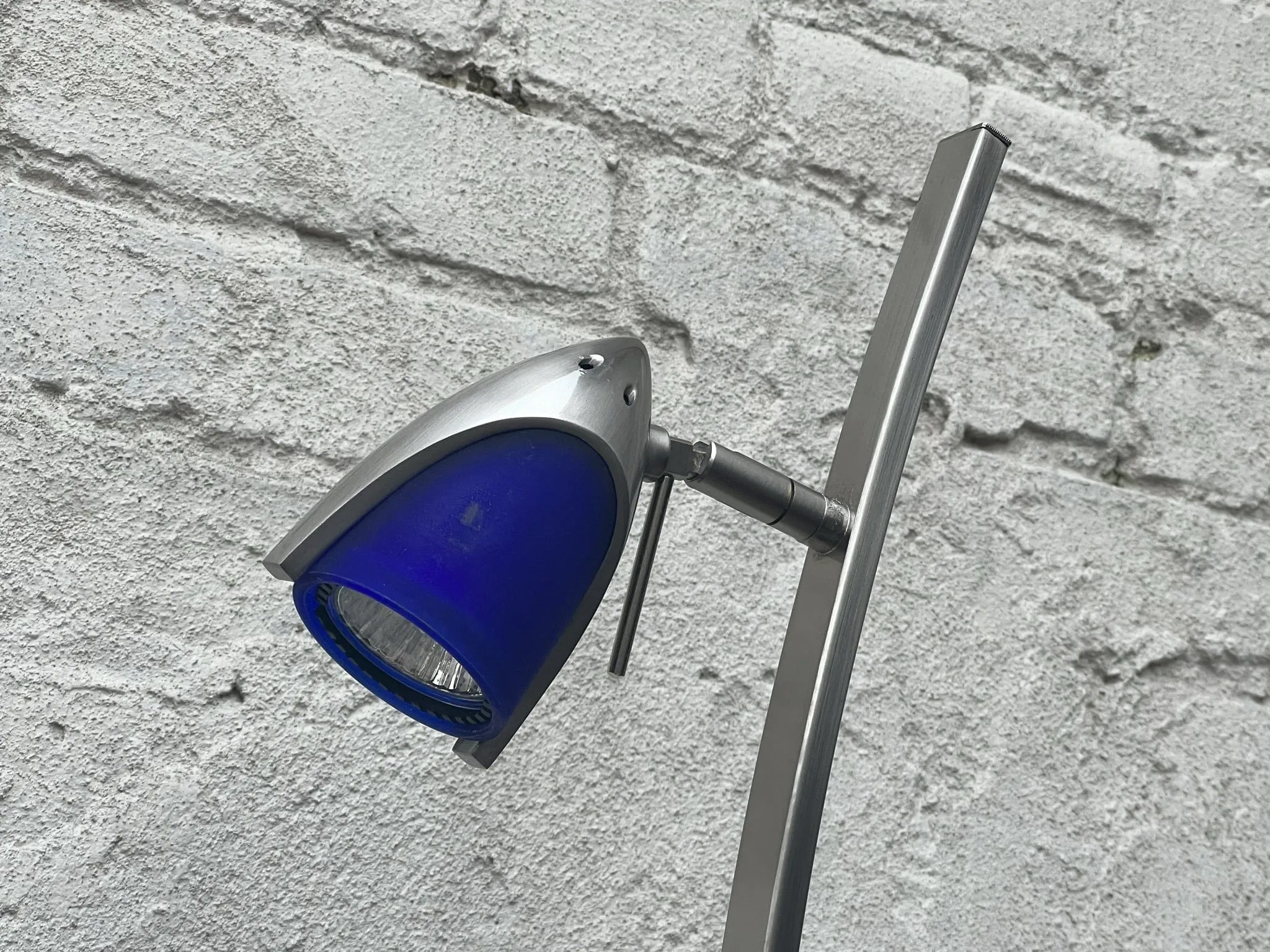 Slim Modern Vintage Tulip Floor Lamp, 1990's, Two Lights, Compact, New Old Stock, Amber (or Blue) Glass