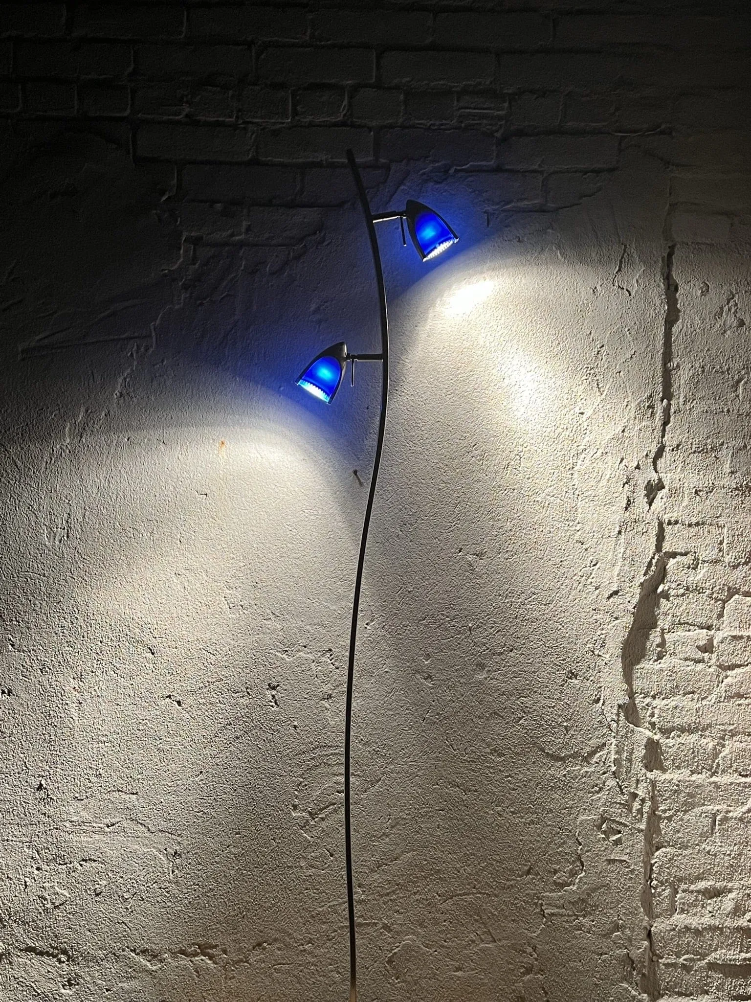 Slim Modern Vintage Tulip Floor Lamp, 1990's, Two Lights, Compact, New Old Stock, Amber (or Blue) Glass