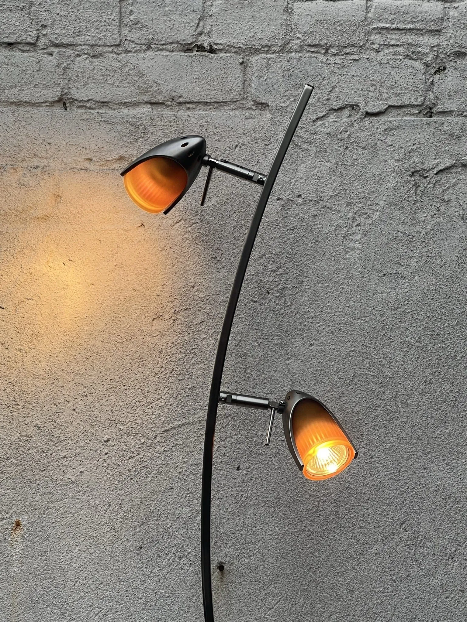 Slim Modern Vintage Tulip Floor Lamp, 1990's, Two Lights, Compact, New Old Stock, Amber (or Blue) Glass