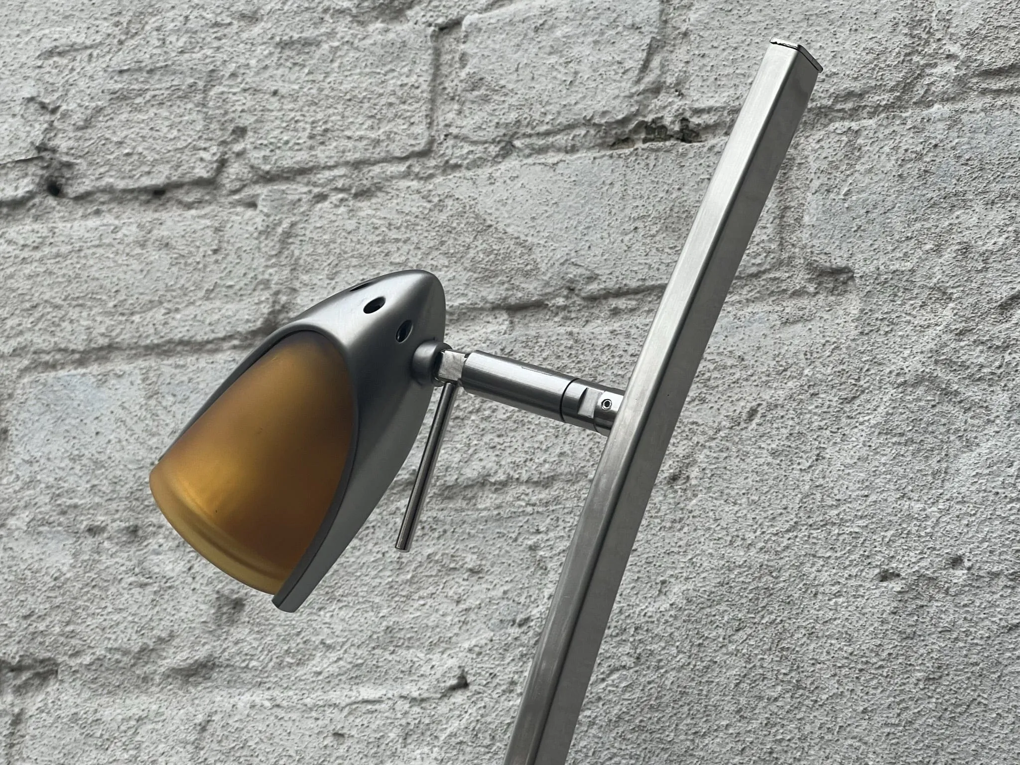 Slim Modern Vintage Tulip Floor Lamp, 1990's, Two Lights, Compact, New Old Stock, Amber (or Blue) Glass