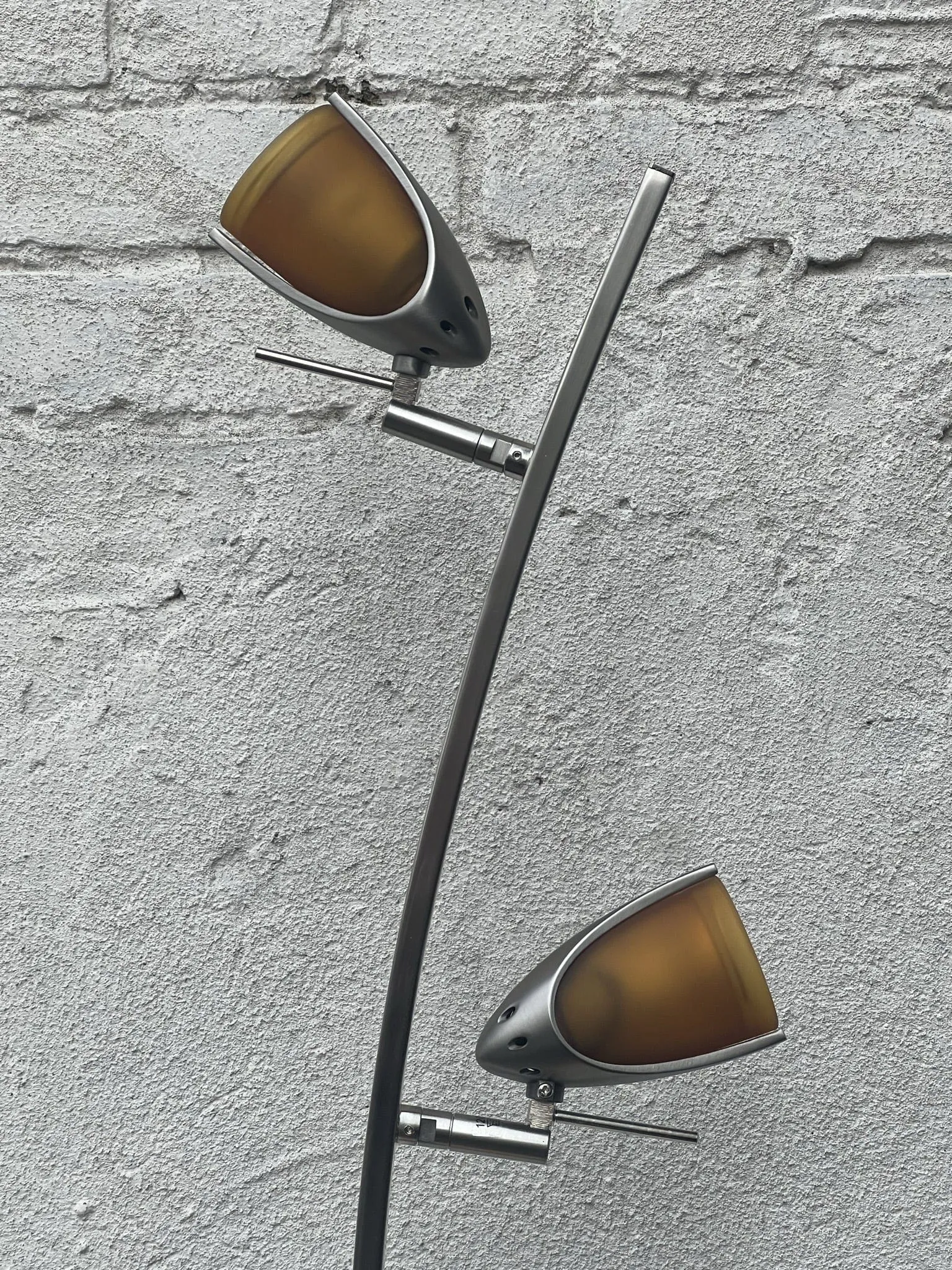 Slim Modern Vintage Tulip Floor Lamp, 1990's, Two Lights, Compact, New Old Stock, Blue (or Amber) Glass