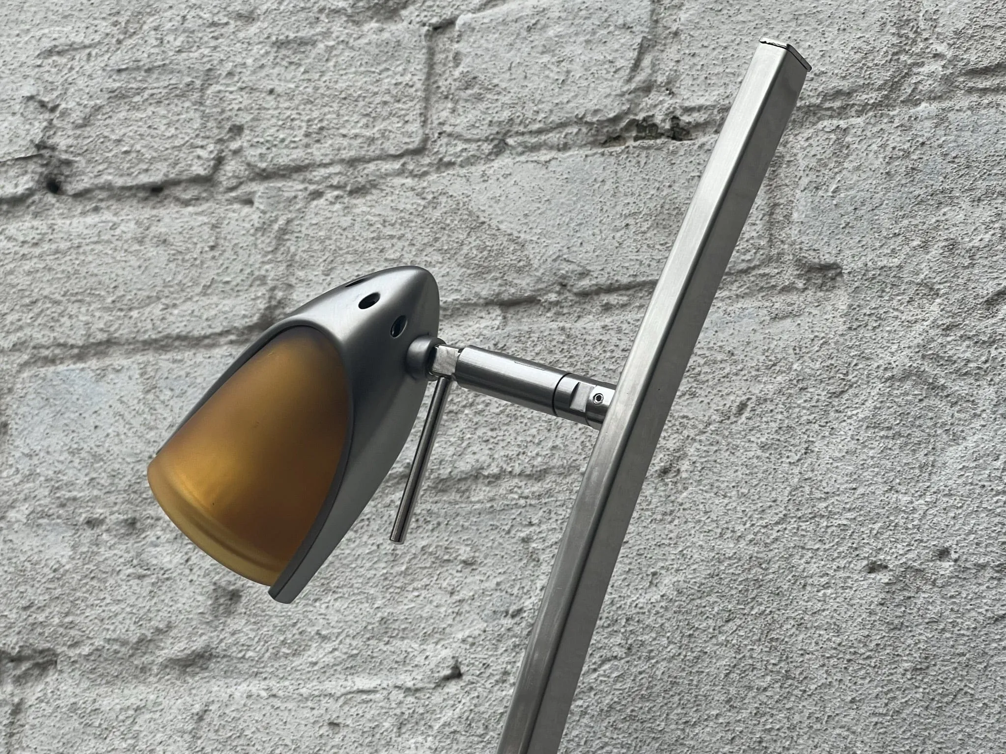 Slim Modern Vintage Tulip Floor Lamp, 1990's, Two Lights, Compact, New Old Stock, Blue (or Amber) Glass