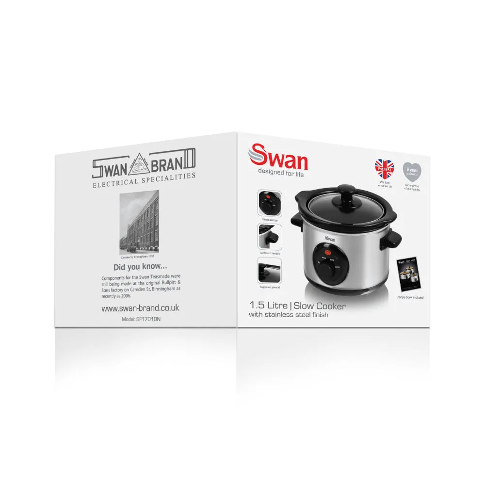 Swan Slow Cooker 1.5L  - Stainless Steel