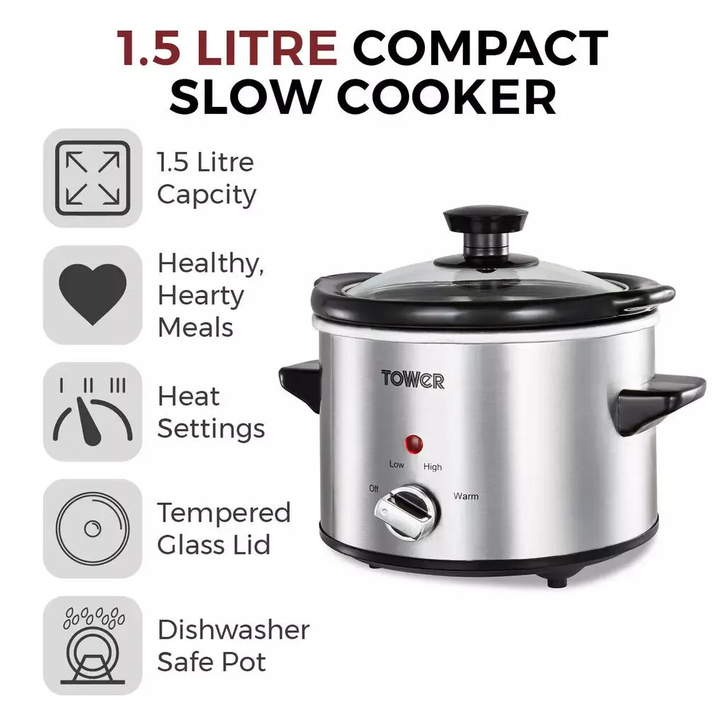 Tower 1.5 Litre Stainless Steel Slow Cooker