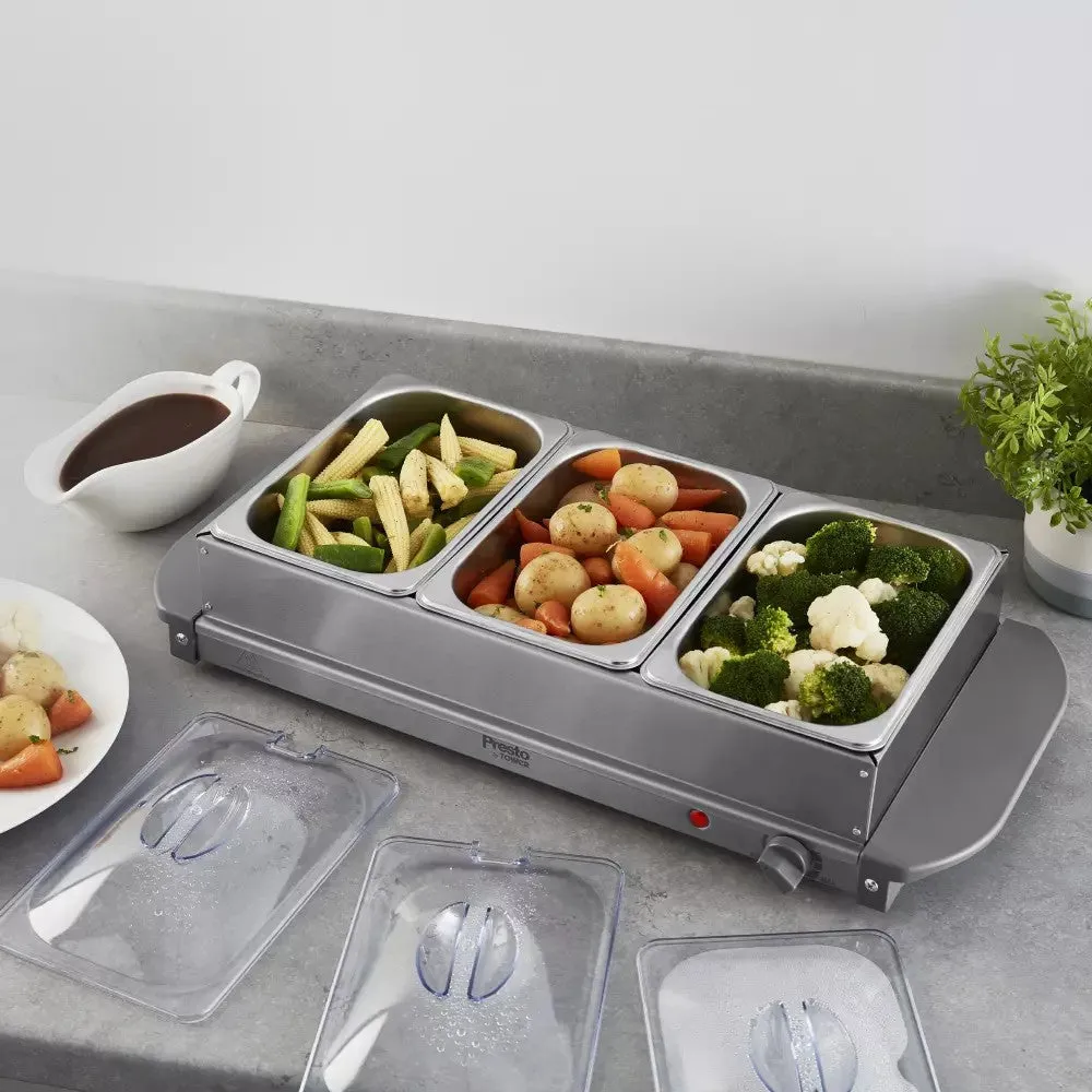 Tower Presto 3 x 1.5L Tray Buffet Server - Grey | PT16021GRY