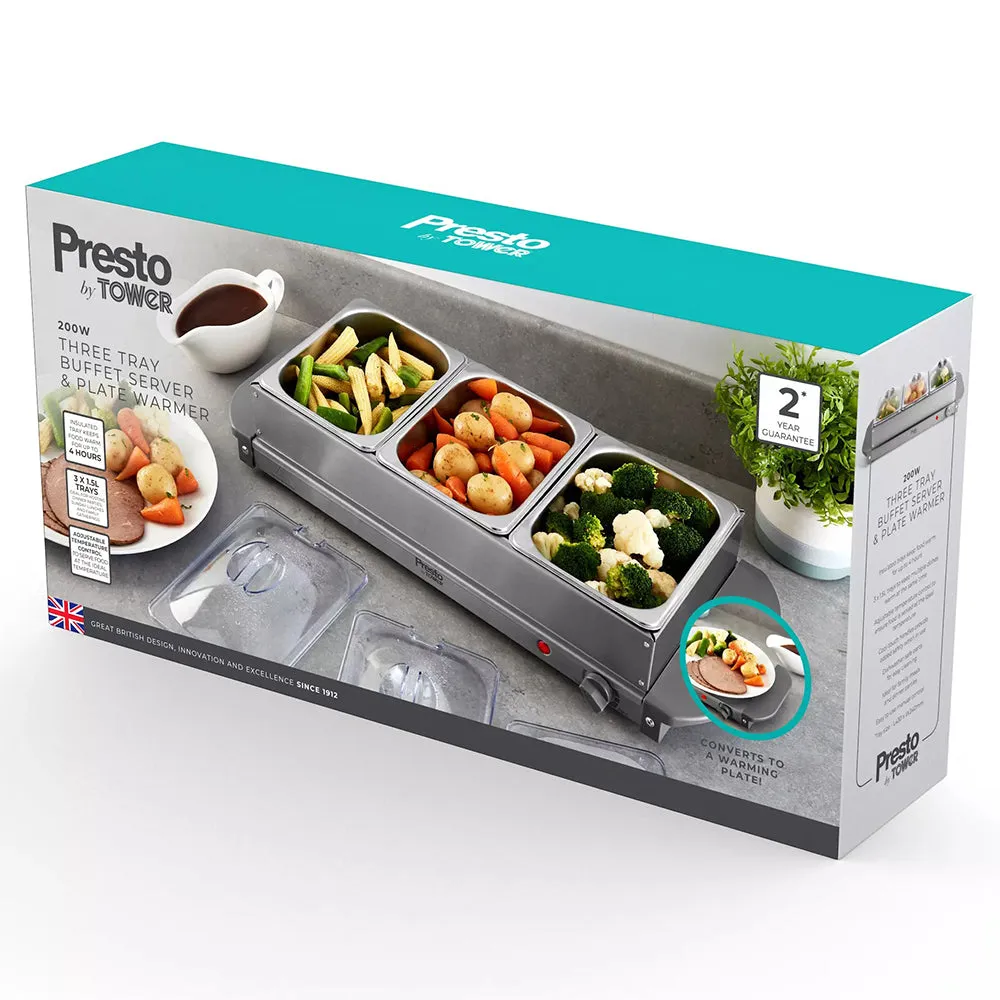 Tower Presto 3 x 1.5L Tray Buffet Server - Grey | PT16021GRY