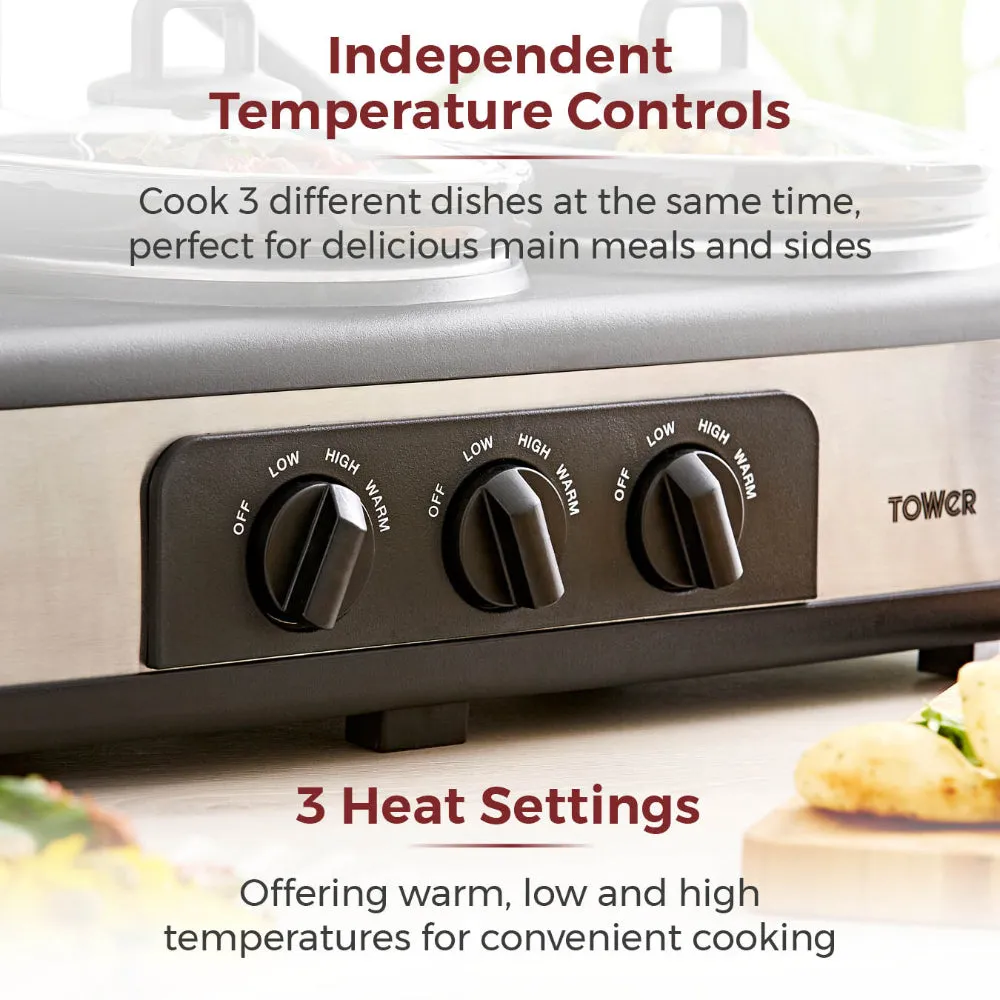 Tower Slow Cooker Three Pot  - Black