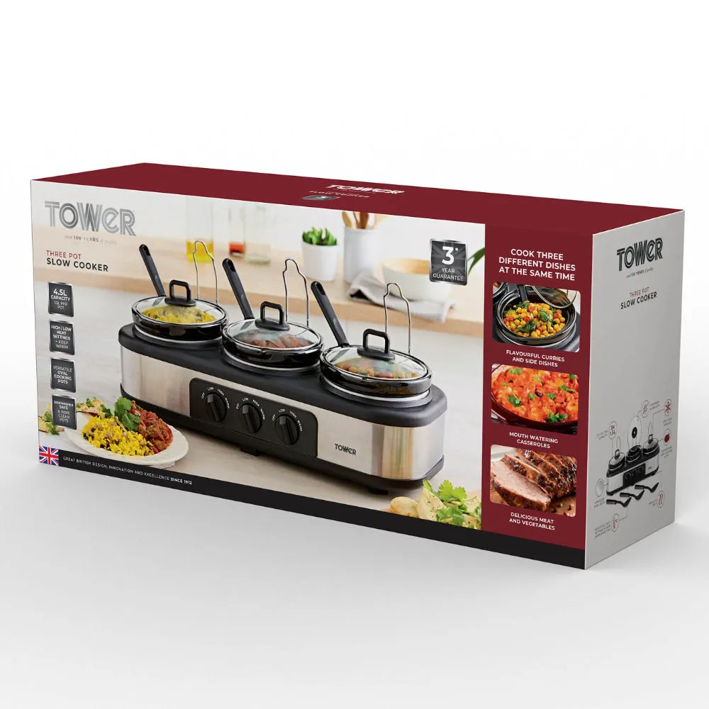 Tower Slow Cooker Three Pot  - Black