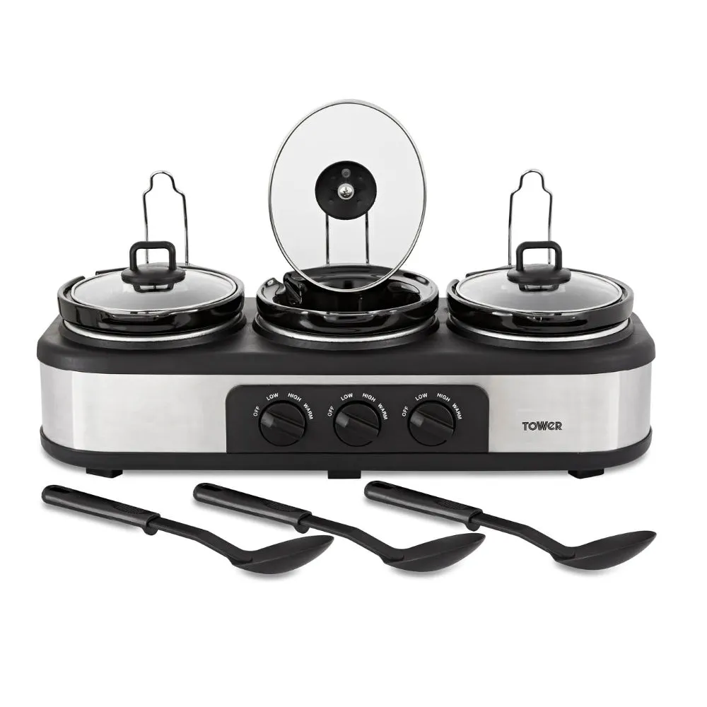 Tower Slow Cooker Three Pot  - Black