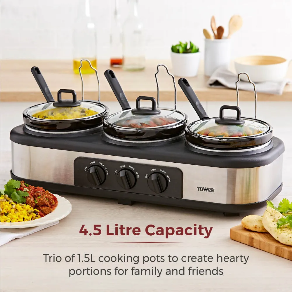 Tower Slow Cooker Three Pot  - Black