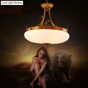Traditional Brass Pendant Ceiling Light with White Glass Oval Shade - 4/5/6 Lights for Living Room