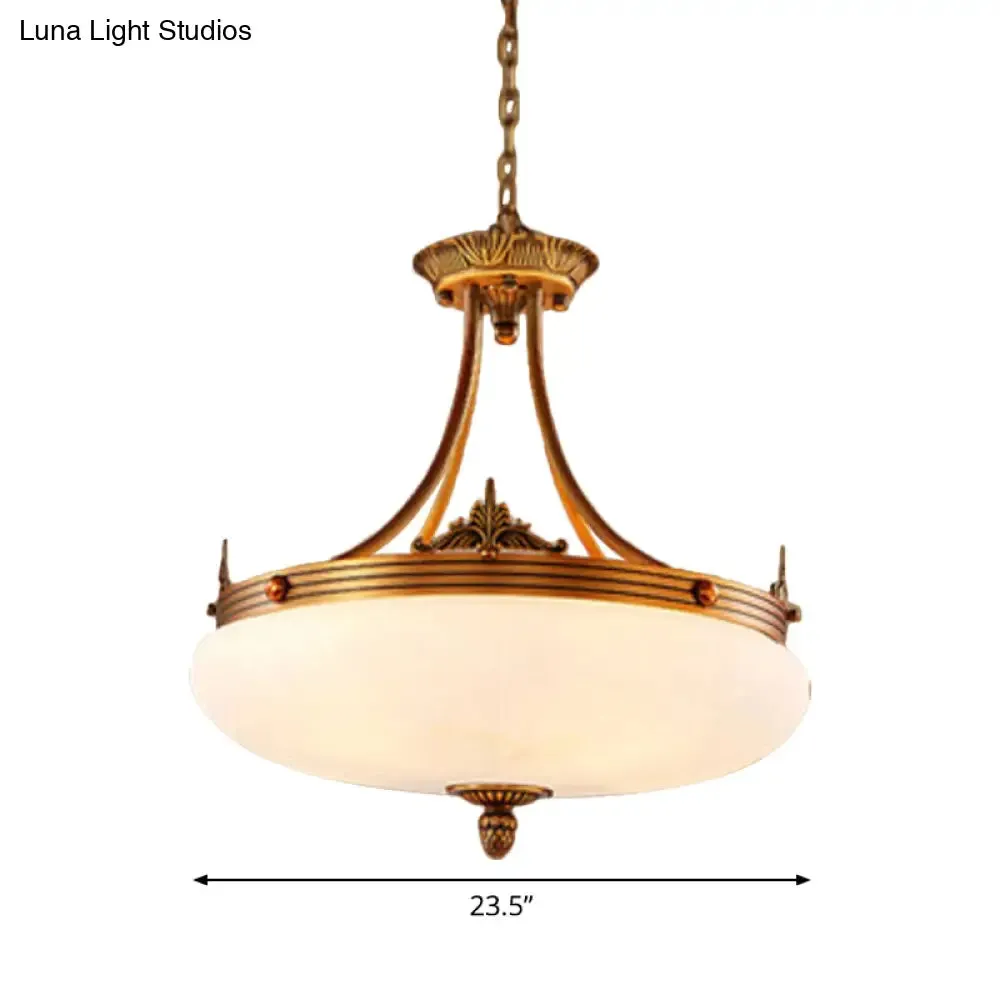 Traditional Brass Pendant Ceiling Light with White Glass Oval Shade - 4/5/6 Lights for Living Room
