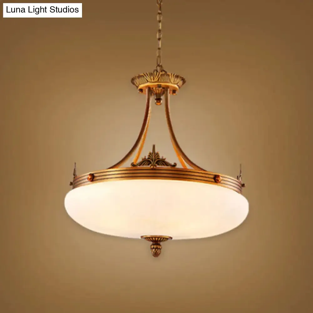 Traditional Brass Pendant Ceiling Light with White Glass Oval Shade - 4/5/6 Lights for Living Room
