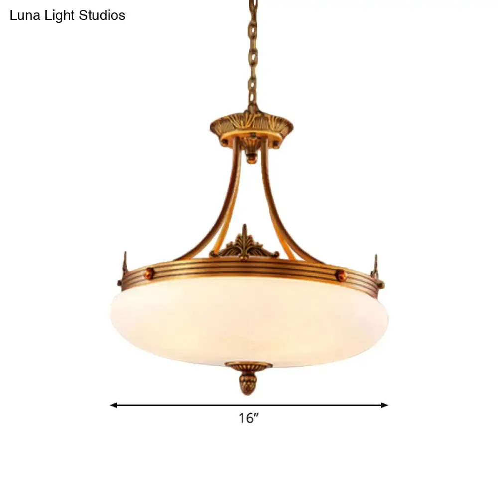 Traditional Brass Pendant Ceiling Light with White Glass Oval Shade - 4/5/6 Lights for Living Room