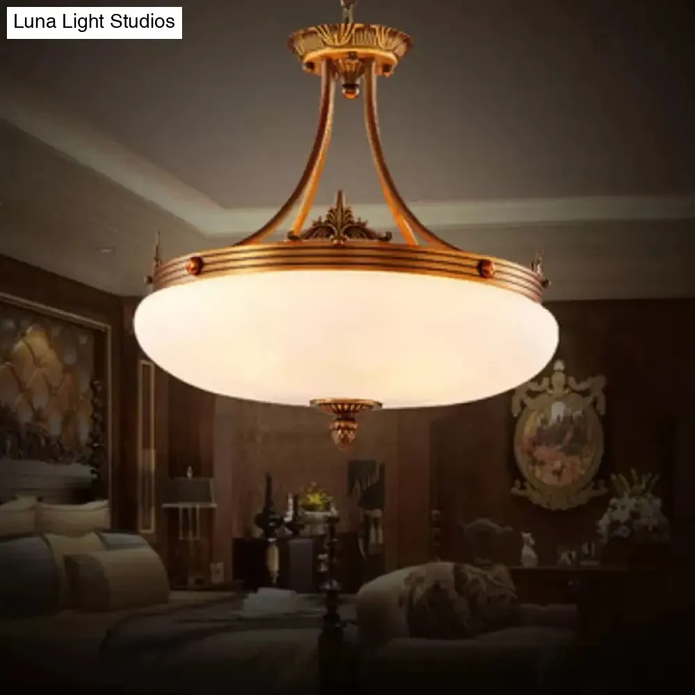 Traditional Brass Pendant Ceiling Light with White Glass Oval Shade - 4/5/6 Lights for Living Room