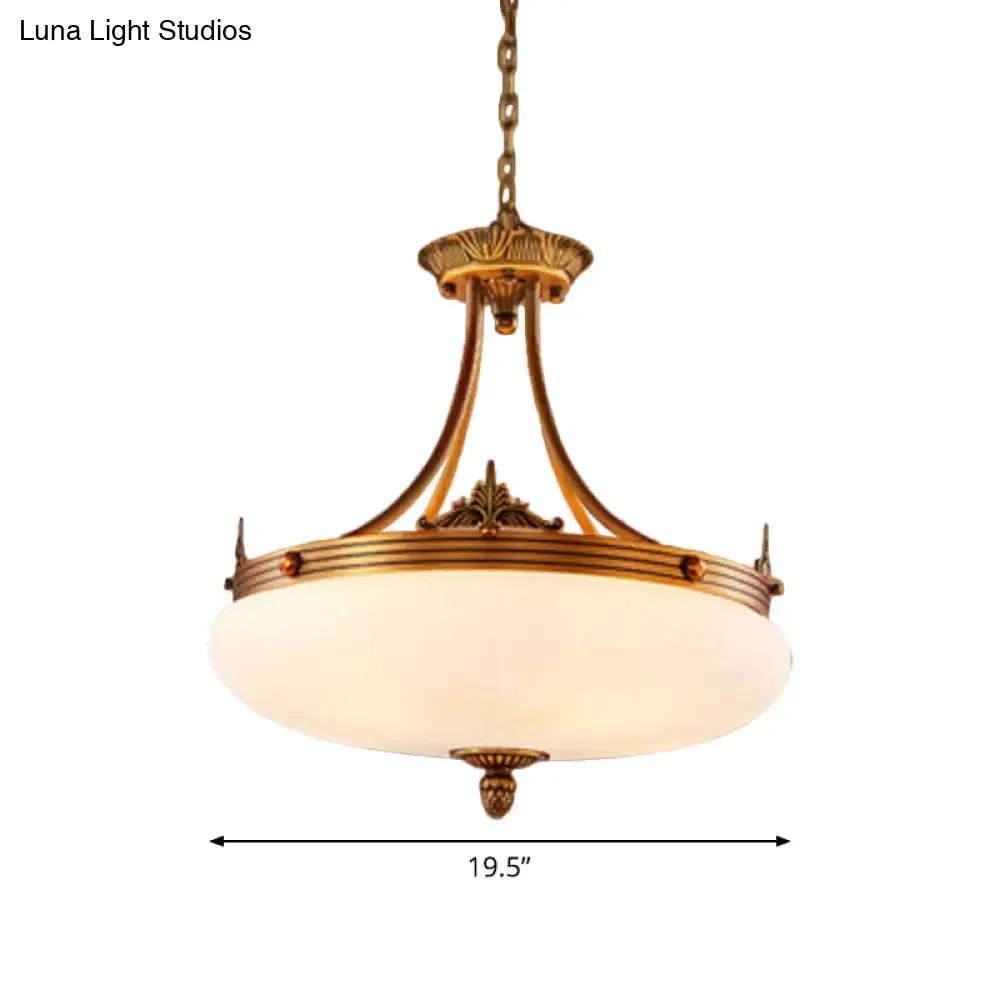 Traditional Brass Pendant Ceiling Light with White Glass Oval Shade - 4/5/6 Lights for Living Room