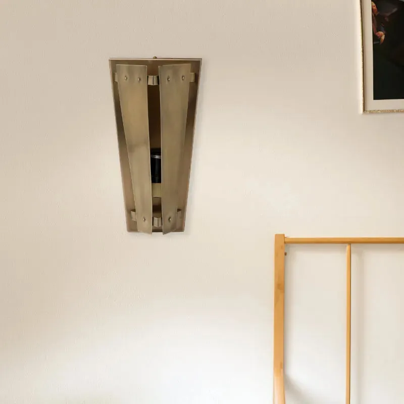 Tri-Angular Antique Brass Wall Lamp | 7 x 6 x 13 inches