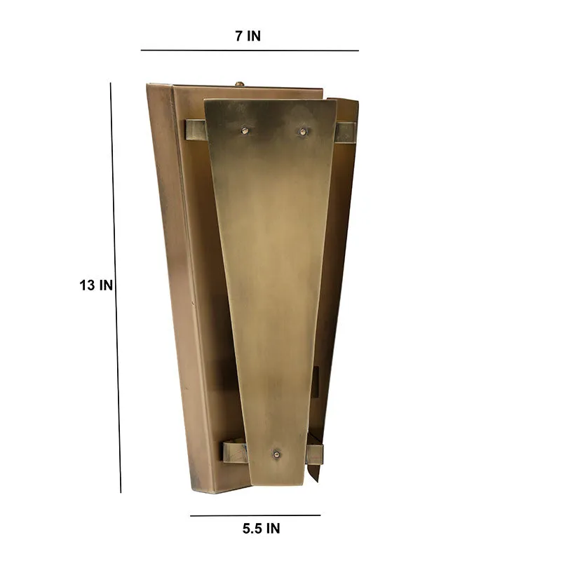 Tri-Angular Antique Brass Wall Lamp | 7 x 6 x 13 inches
