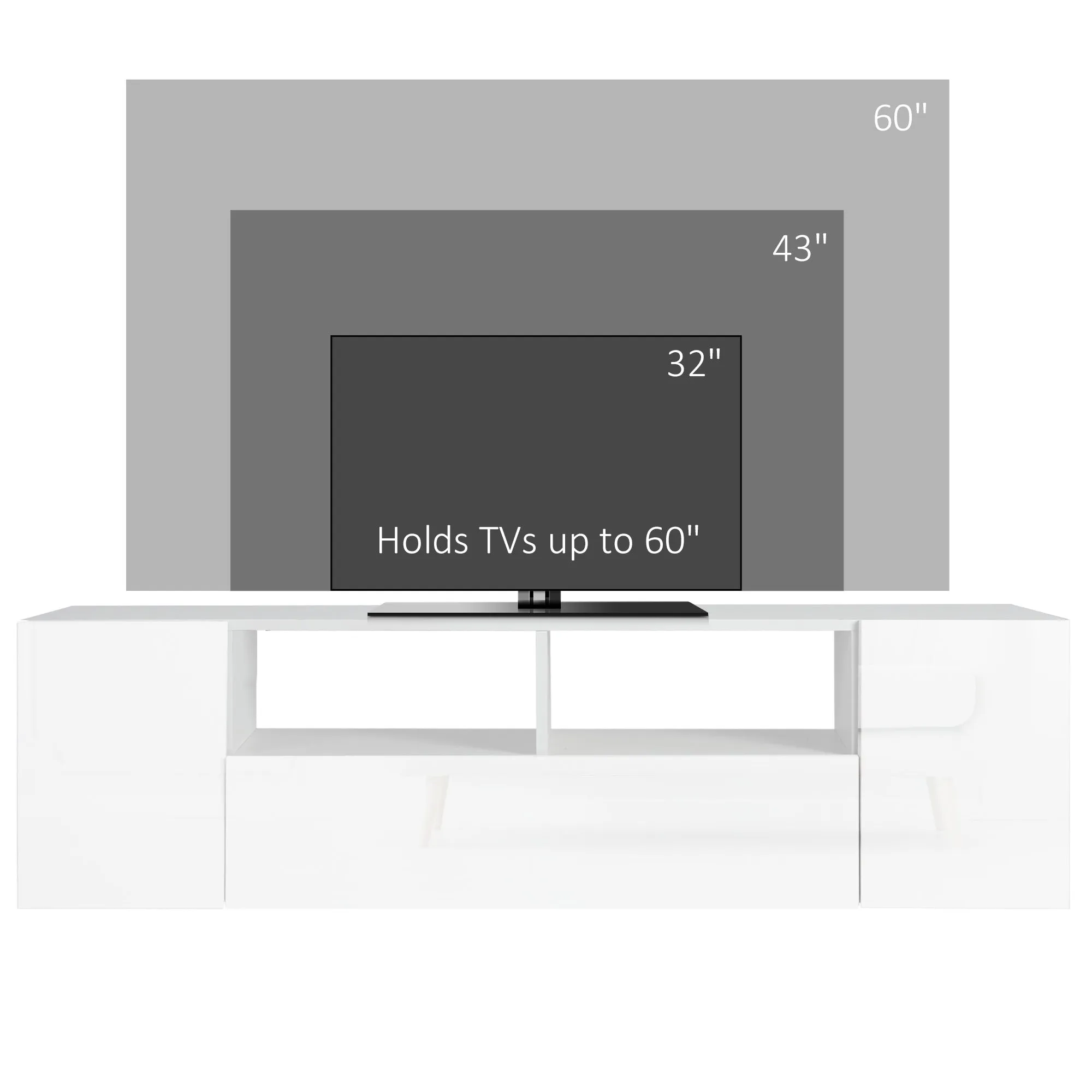 TV Unit Cabinet for TVs up to 60", TV Stand with LED Lights, White