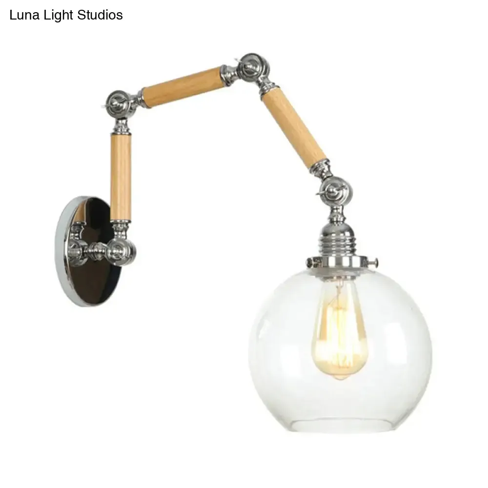 Vintage Silver Wall Lamp with Extendable Arm - Glass Orb Shade Sconce in Clear"