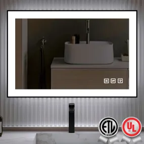 Waterpar® 36 in. W x 24 in. H Rectangular Framed Anti-Fog LED Wall Bathroom Vanity Mirror in Black with Backlit and Front Light