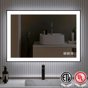 Waterpar® 40 in. W x 24 in. H Rectangular Framed Anti-Fog LED Wall Bathroom Vanity Mirror in Black with Backlit and Front Light