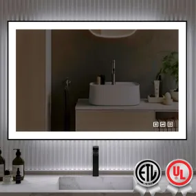 Waterpar® 48 in. W x 32 in. H Rectangular Framed Anti-Fog LED Wall Bathroom Vanity Mirror in Black with Backlit and Front Light