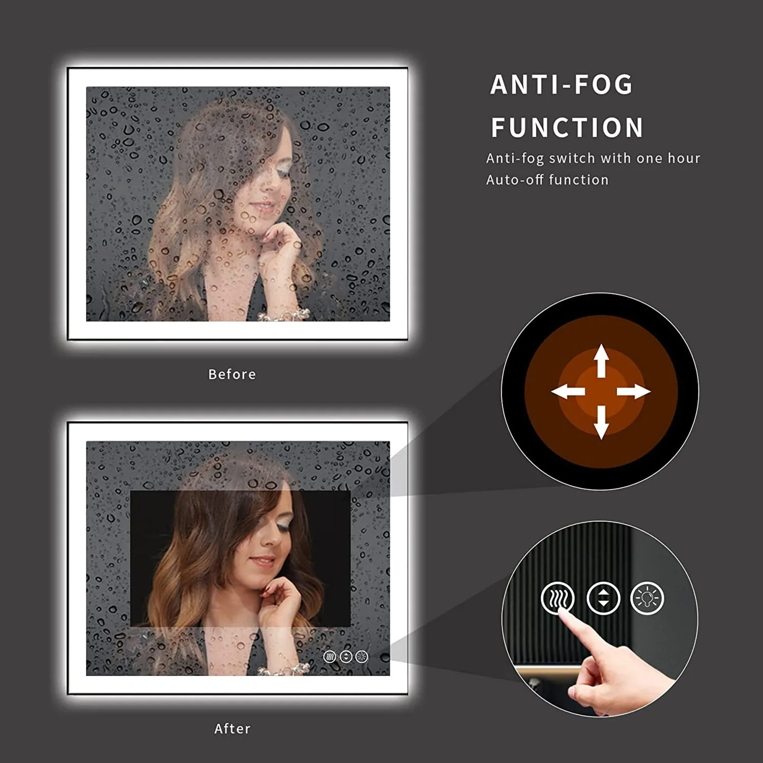 Waterpar® 48 in. W x 36 in. H Rectangular Framed Anti-Fog LED Wall Bathroom Vanity Mirror in Black with Backlit and Front Light