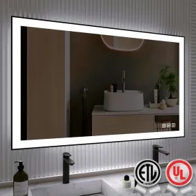 Waterpar® 55 in. W x 30 in. H Rectangular Framed Anti-Fog LED Wall Bathroom Vanity Mirror in Black with Backlit and Front Light