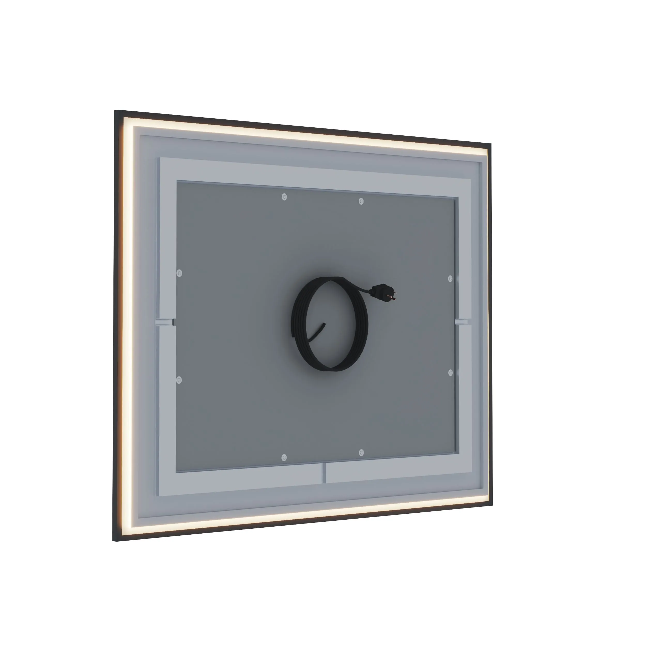 Waterpar® 55 in. W x 30 in. H Rectangular Framed Anti-Fog LED Wall Bathroom Vanity Mirror in Black with Backlit and Front Light