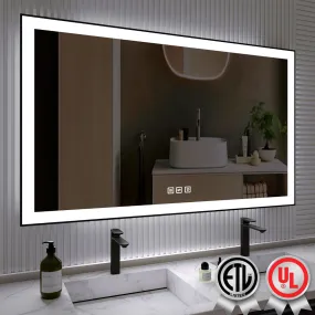 Waterpar® 60 in. W x 36 in. H Rectangular Framed Anti-Fog LED Wall Bathroom Vanity Mirror in Black with Backlit and Front Light