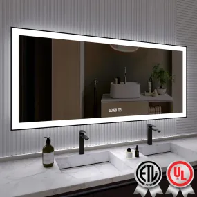 Waterpar® 72 in. W x 32 in. H Rectangular Framed Anti-Fog LED Wall Bathroom Vanity Mirror in Black with Backlit and Front Light
