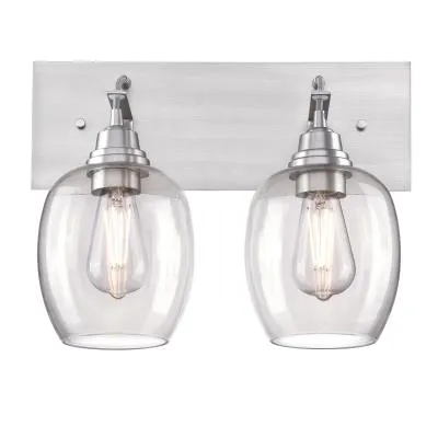 Westinghouse 6574100 Two Light Wall Fixture - Brushed Aluminum Finish - Clear Glass