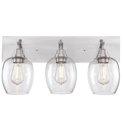 Westinghouse 6574200 Three Light Wall Fixture - Brushed Aluminum Finish - Clear Glass