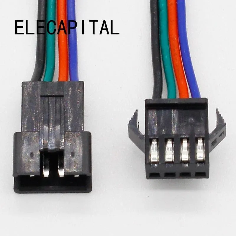 wholesale 10 pairs 4pin JST Connector Male Female Cable for SMD 5050/3528 RGB color LED Strip Wire WS2801 LPD8806 RGB LED Strip