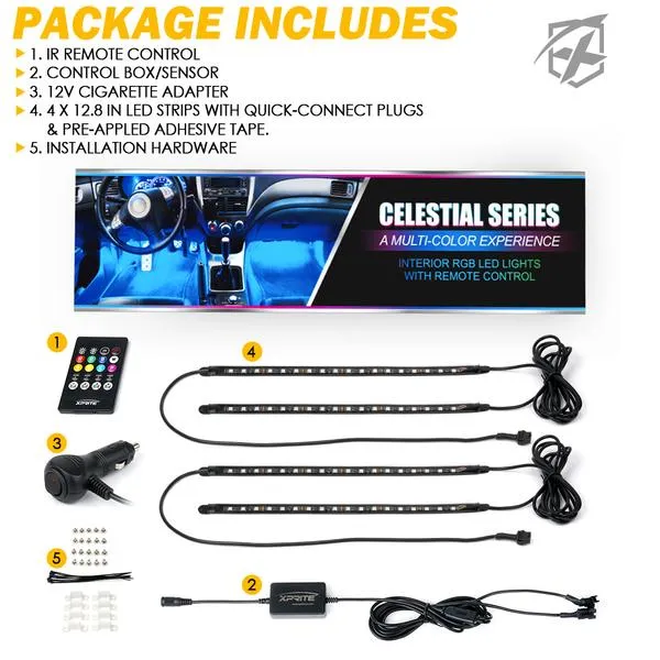 Xprite 4PC Celestial Series Bluetooth and Remote Control RGB LED Interior Car Light Set - DL-IL-G4