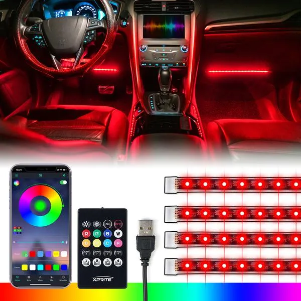 Xprite 4PC Celestial Series Bluetooth and Remote Control RGB LED Interior Car Light Set (USB Powered) DL-IL-G3