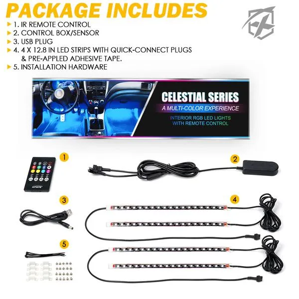 Xprite 4PC Celestial Series Interior RGB LED Car Light Set w/ Remote Control (USB Powered) DL-IL-G1
